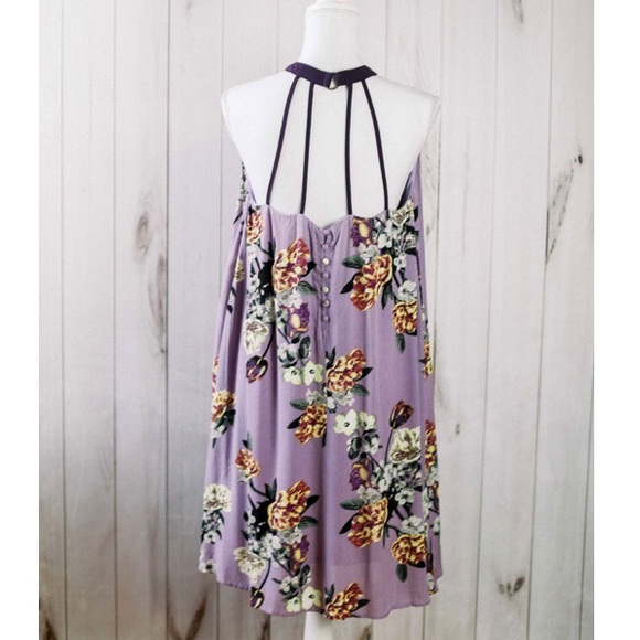 Veronica- purple floral cage back dress - Picture 5 of 8